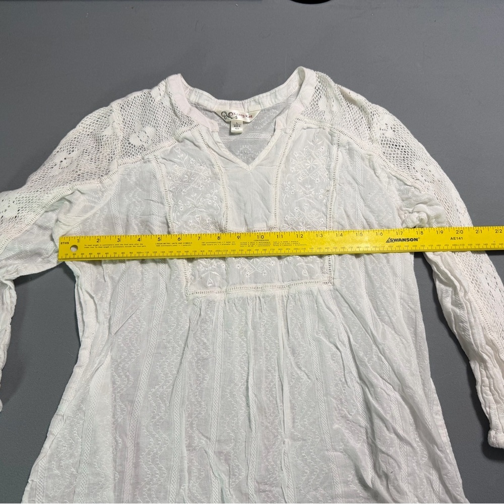 White Lace Tunic Top Boho Cottagecore Embroidered Blouse - Picture 4 of 6
